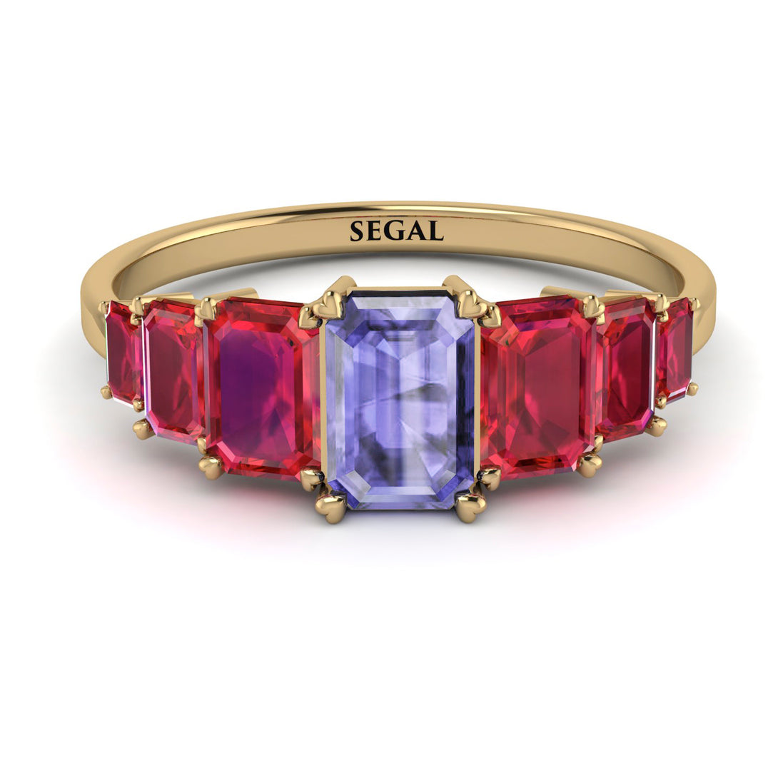 Emerald Cut Tanzanite Geometrical Ring - Briella No. 210
