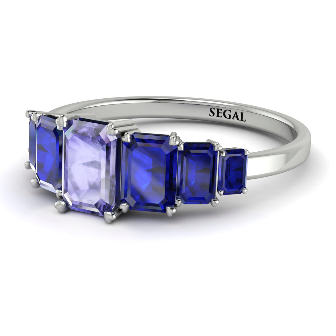 Emerald Cut Tanzanite Geometrical Ring - Briella No. 215