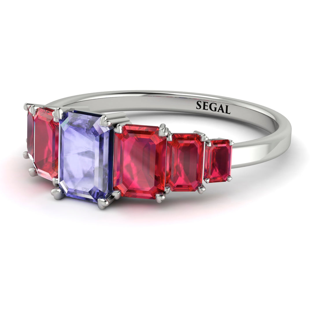 Emerald Cut Tanzanite Geometrical Ring - Briella No. 212