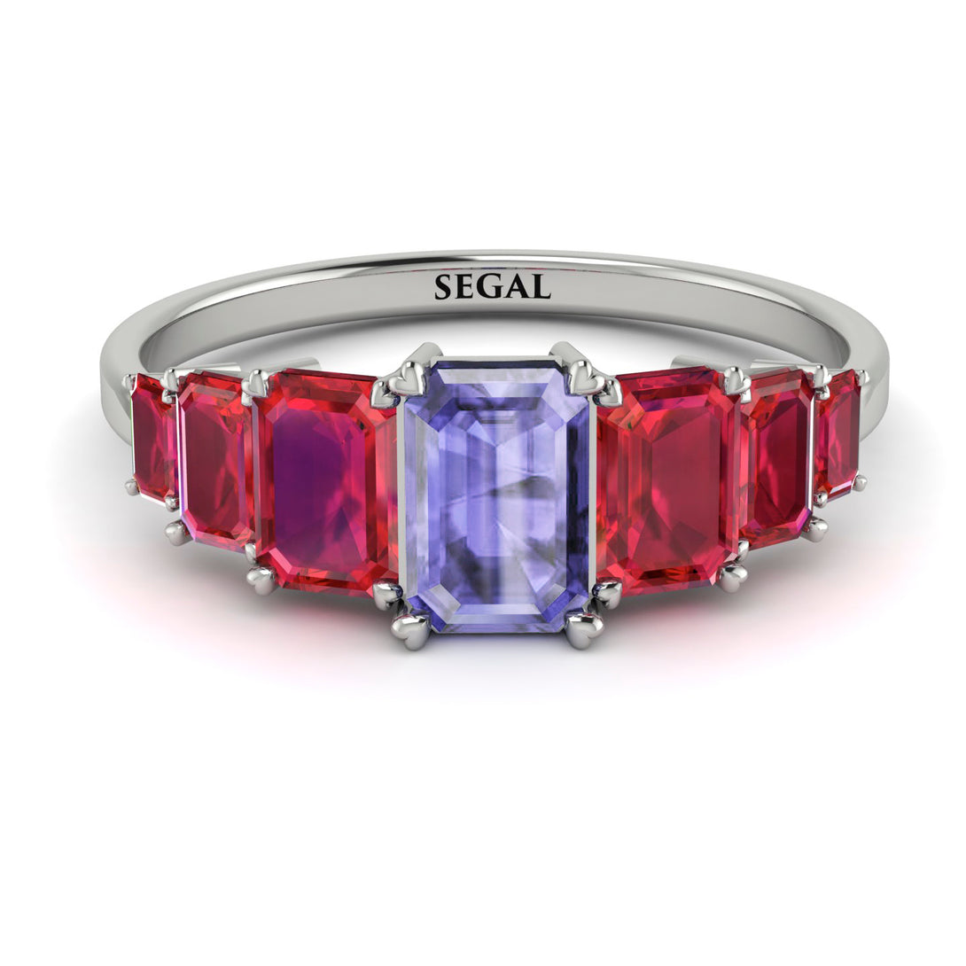 Emerald Cut Tanzanite Geometrical Ring - Briella No. 212