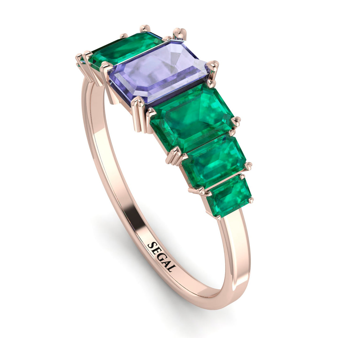 Emerald Cut Tanzanite Geometrical Ring - Briella No. 205