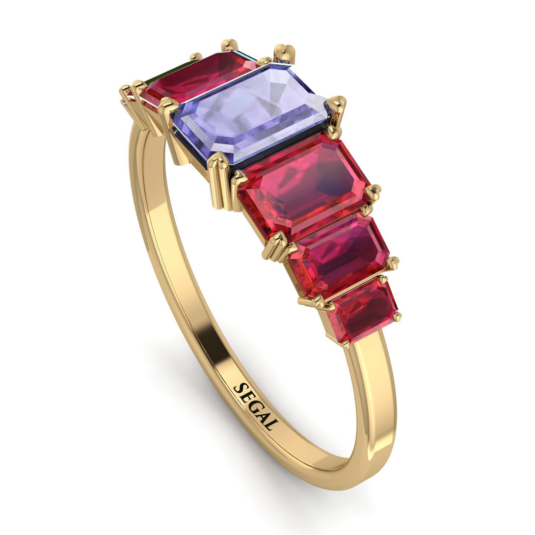 Emerald Cut Tanzanite Geometrical Ring - Briella No. 210