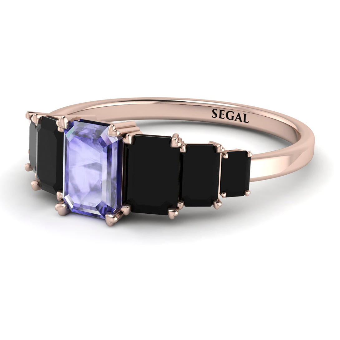 Emerald Cut Tanzanite Geometrical Ring - Briella No. 208