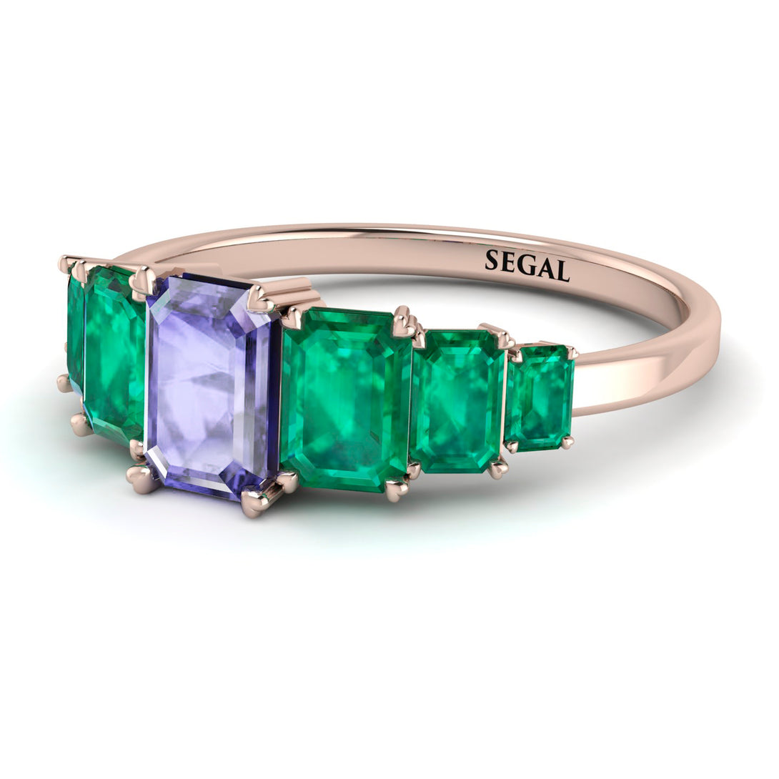 Emerald Cut Tanzanite Geometrical Ring - Briella No. 205