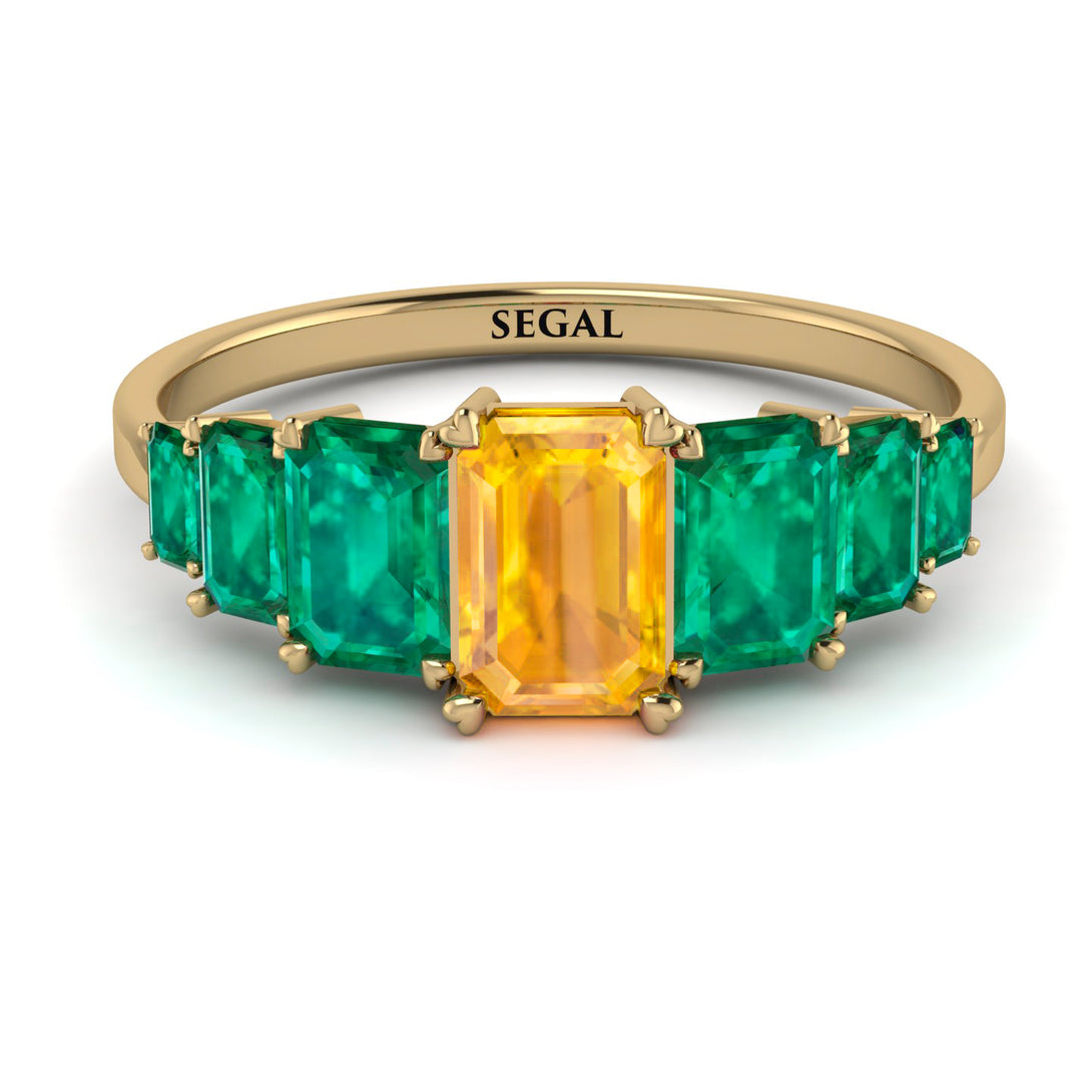 Emerald Cut Yellow Diamond Geometrical Ring - Briella No. 1004