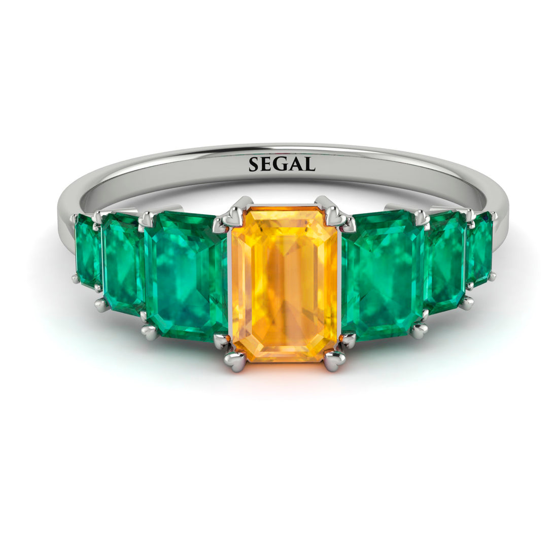 Emerald Cut Yellow Diamond Geometrical Ring - Briella No. 1006