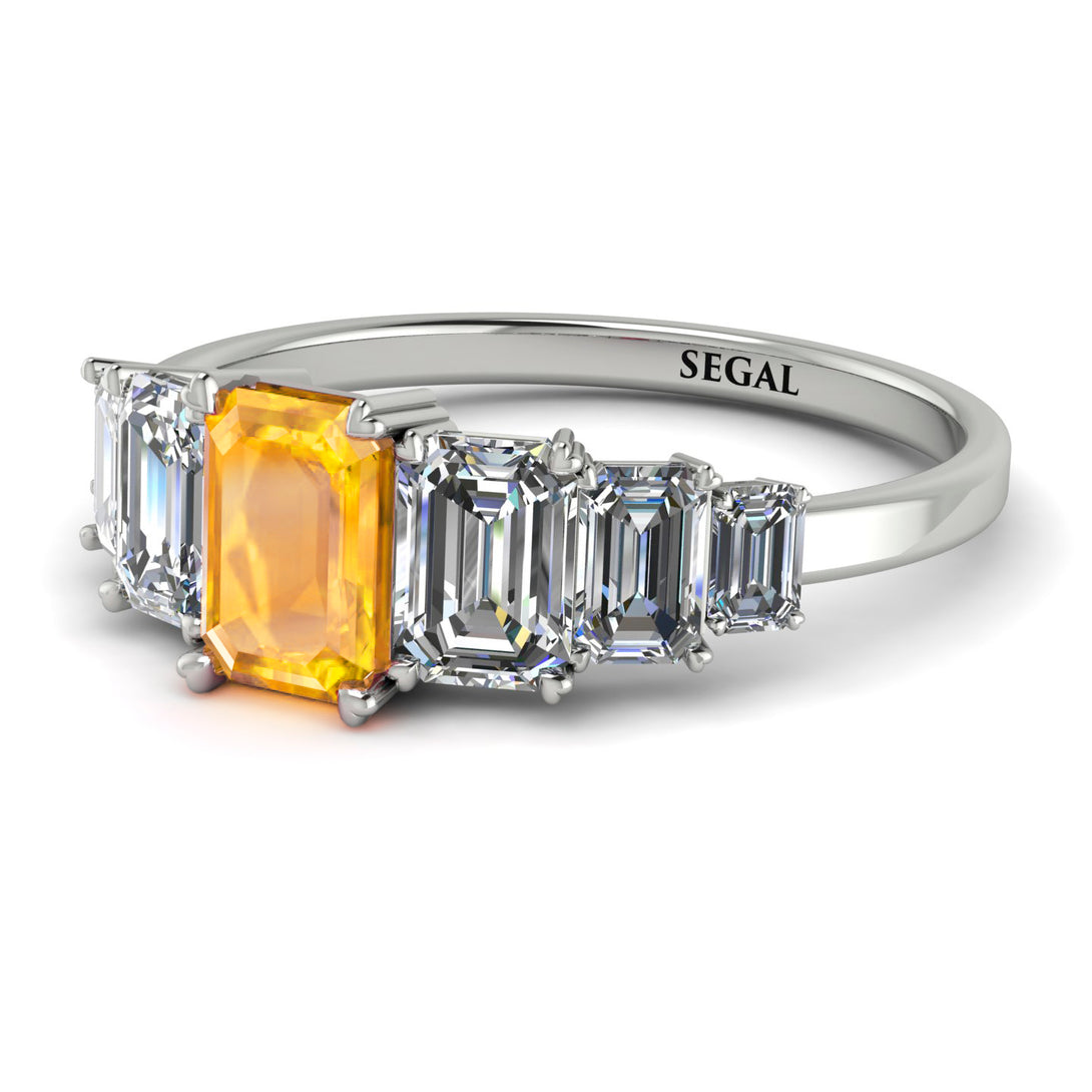 Emerald Cut Yellow Diamond Geometrical Ring - Briella No. 1003