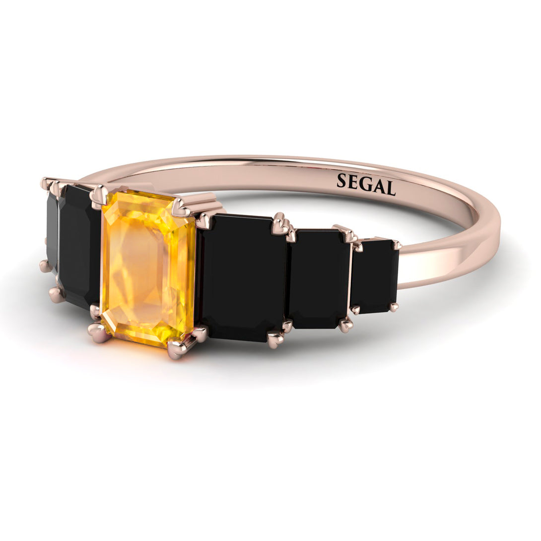 Emerald Cut Yellow Diamond Geometrical Ring - Briella No. 1008