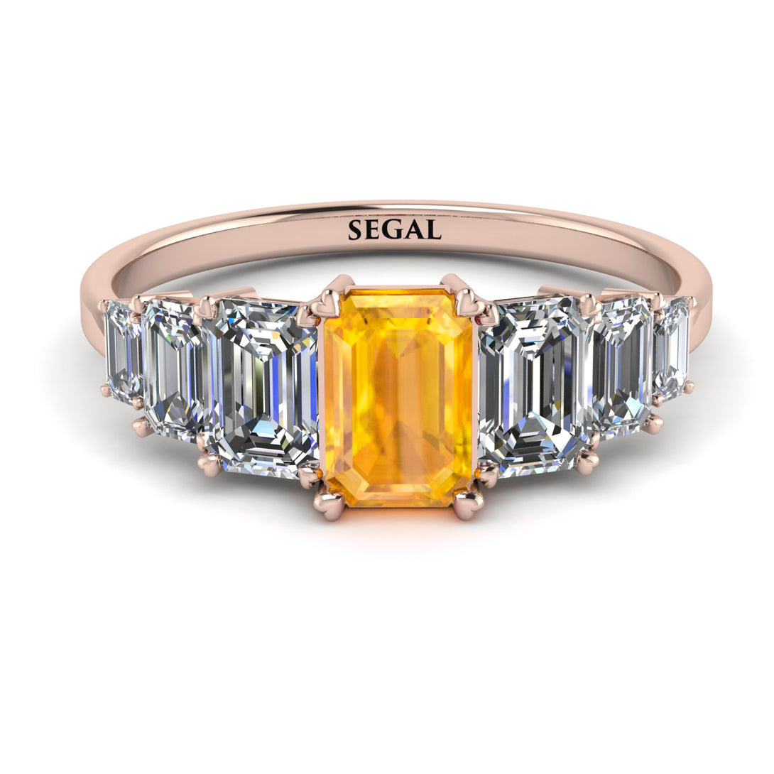 Emerald Cut Yellow Diamond Geometrical Ring - Briella No. 1002