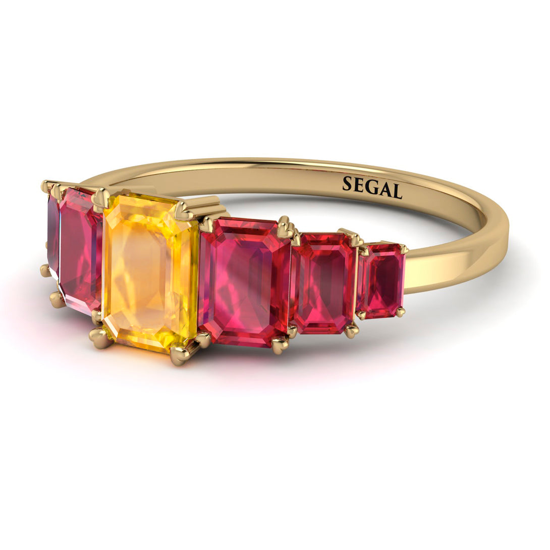 Emerald Cut Yellow Diamond Geometrical Ring - Briella No. 1010