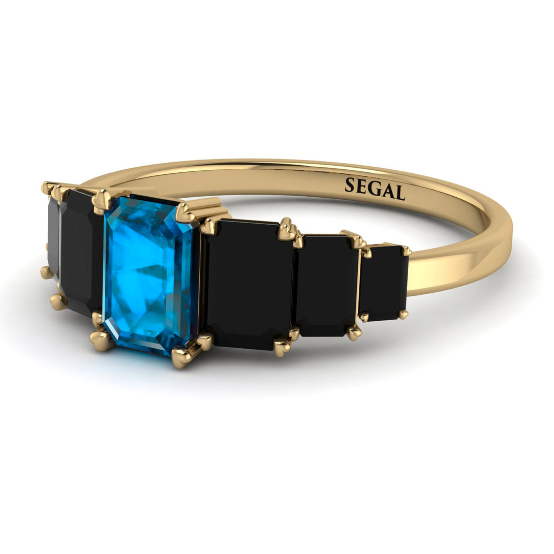Emerald Cut Blue Topaz Geometrical Ring - Briella No. 507