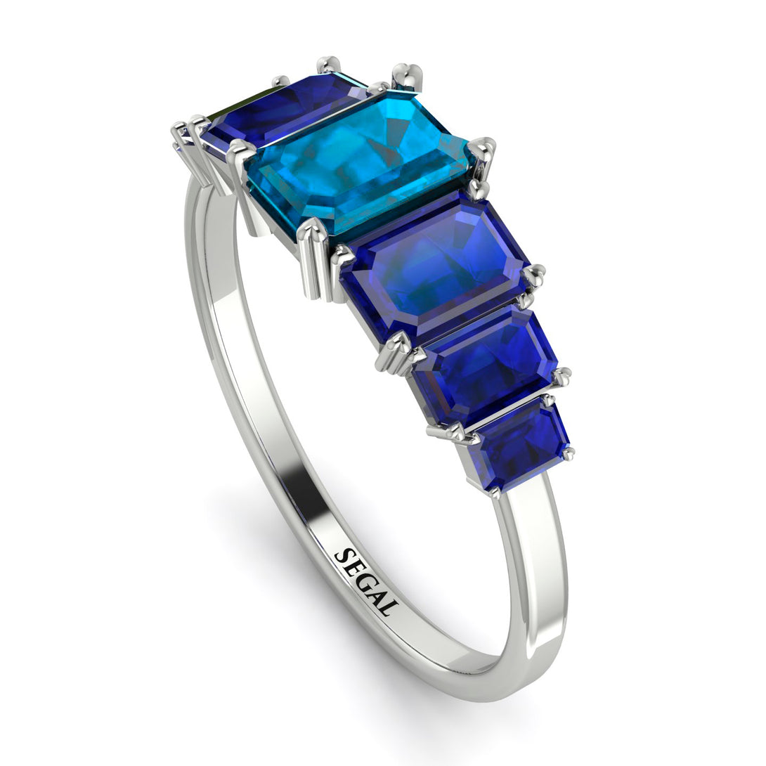 Emerald Cut Blue Topaz Geometrical Ring - Briella No. 515
