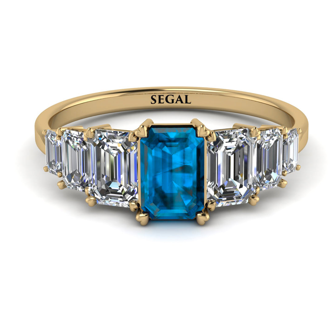 Emerald Cut Blue Topaz Geometrical Ring - Briella No. 501