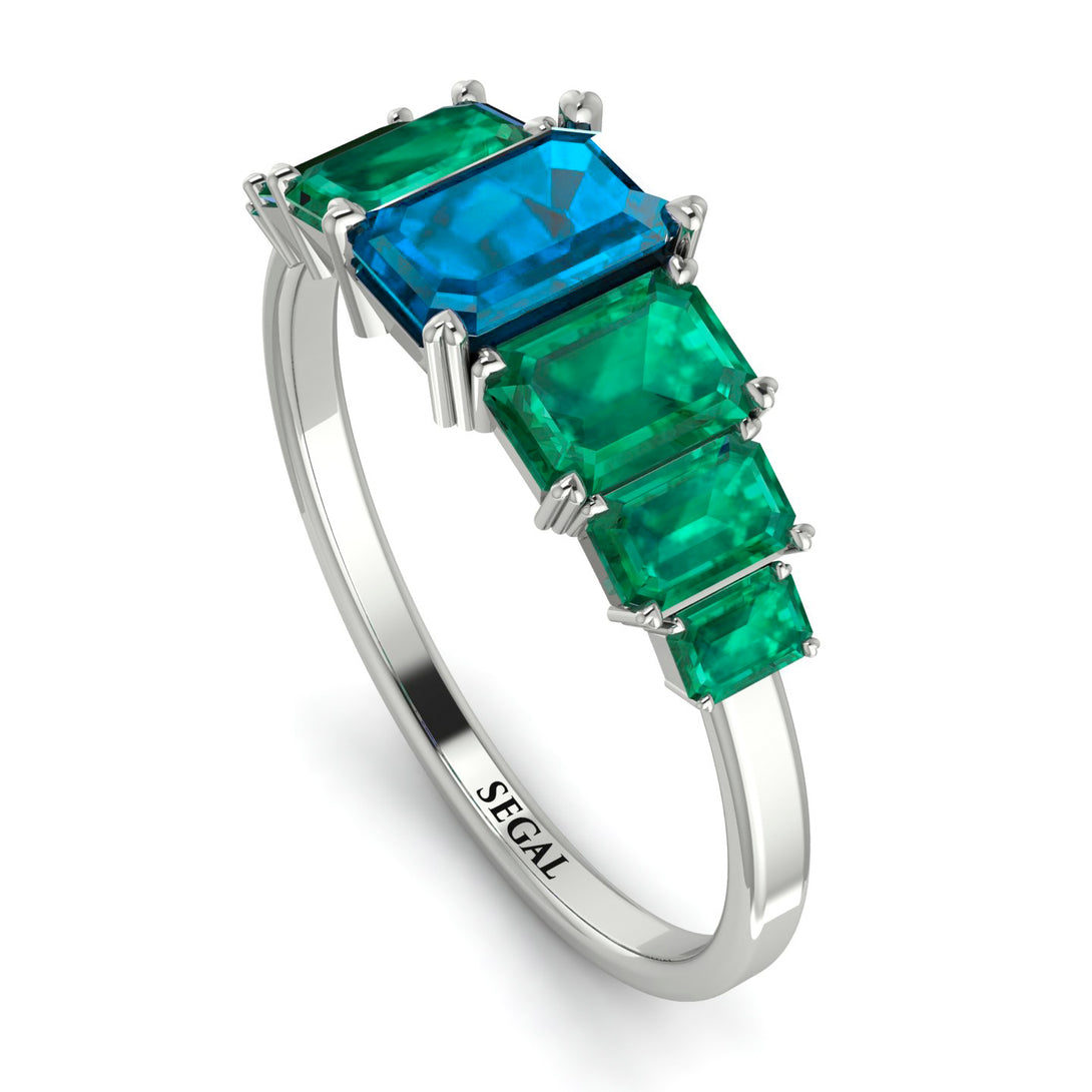 Emerald Cut Blue Topaz Geometrical Ring - Briella No. 506