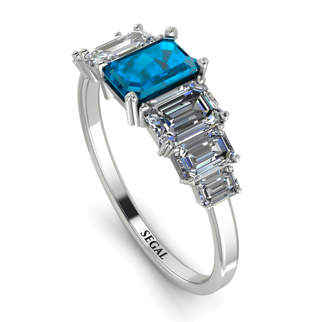 Emerald Cut Blue Topaz Geometrical Ring - Briella No. 503