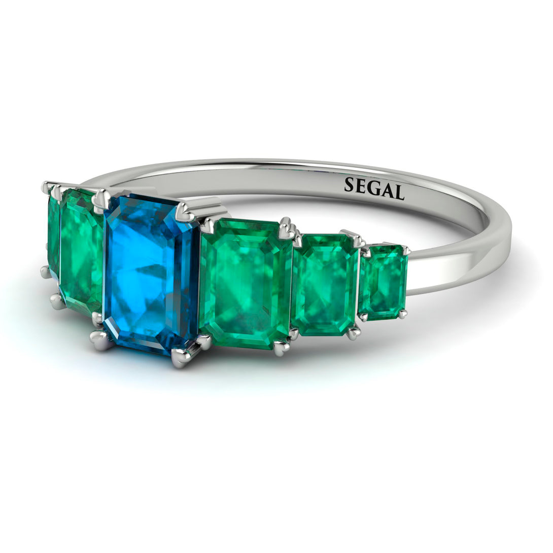 Emerald Cut Blue Topaz Geometrical Ring - Briella No. 506