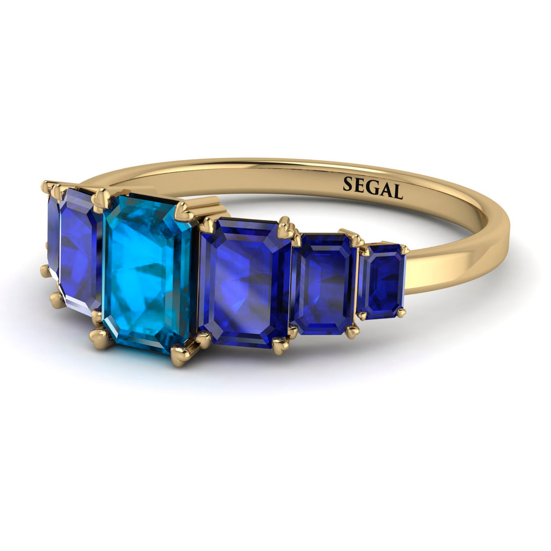 Emerald Cut Blue Topaz Geometrical Ring - Briella No. 513