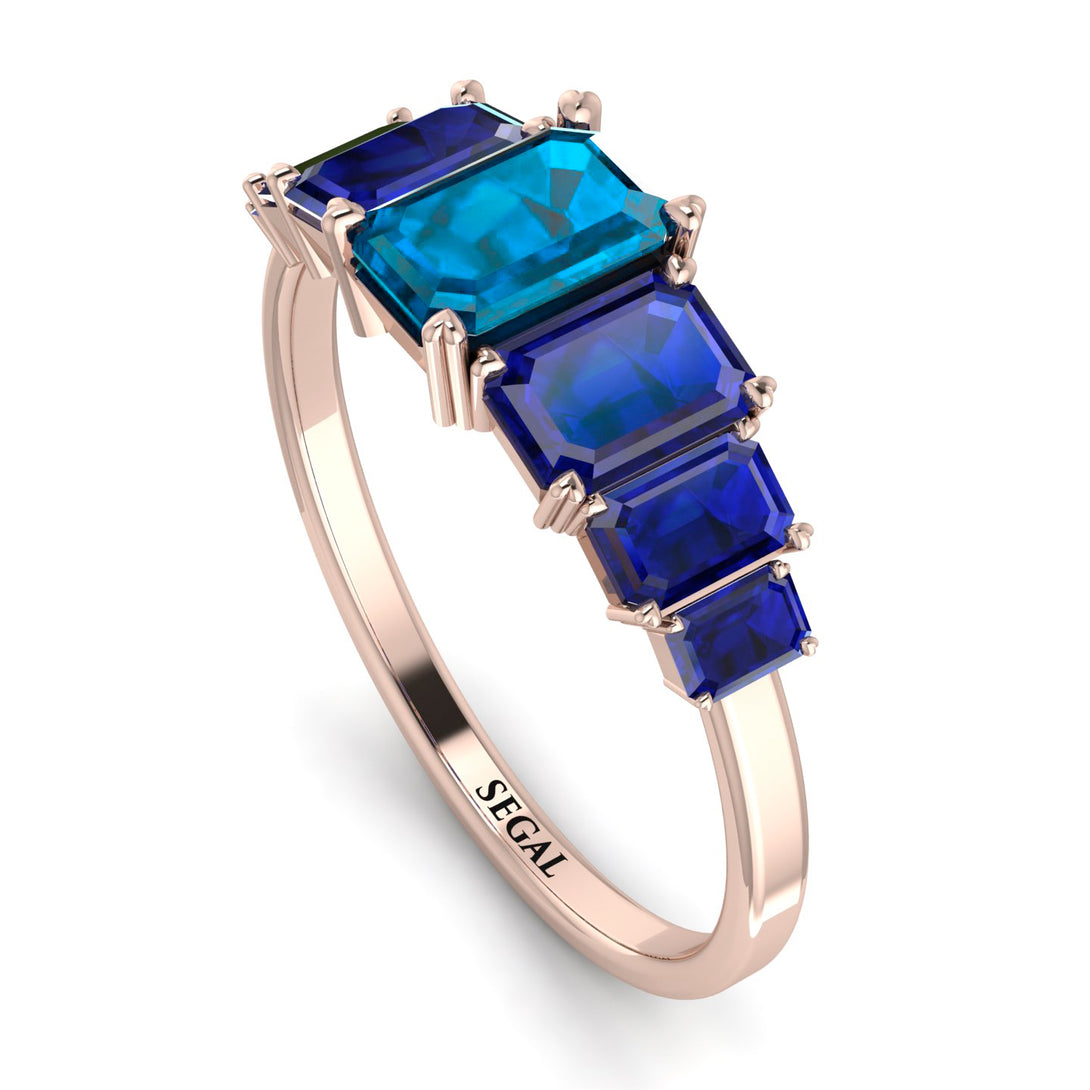 Emerald Cut Blue Topaz Geometrical Ring - Briella No. 514