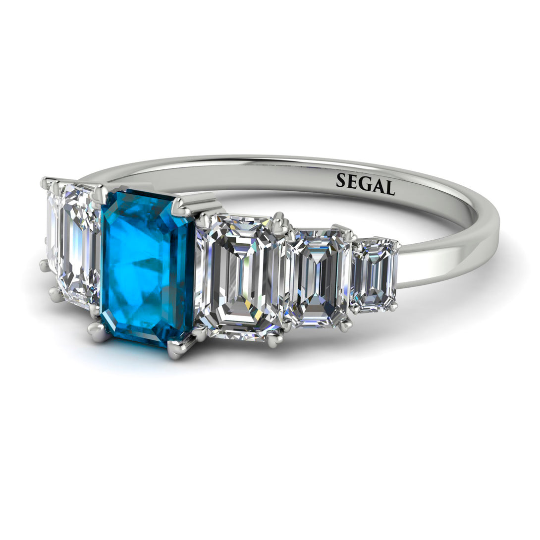Emerald Cut Blue Topaz Geometrical Ring - Briella No. 503