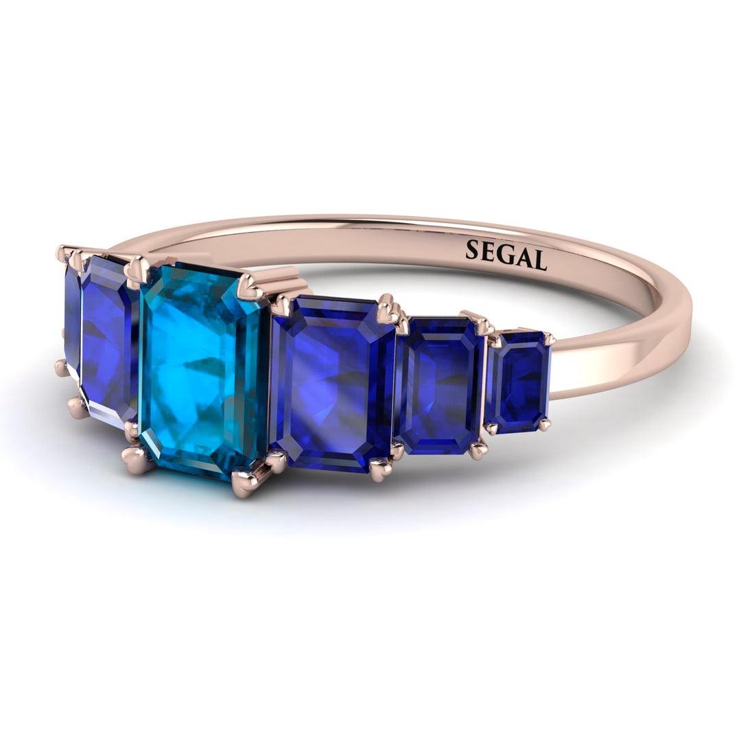 Emerald Cut Blue Topaz Geometrical Ring - Briella No. 514
