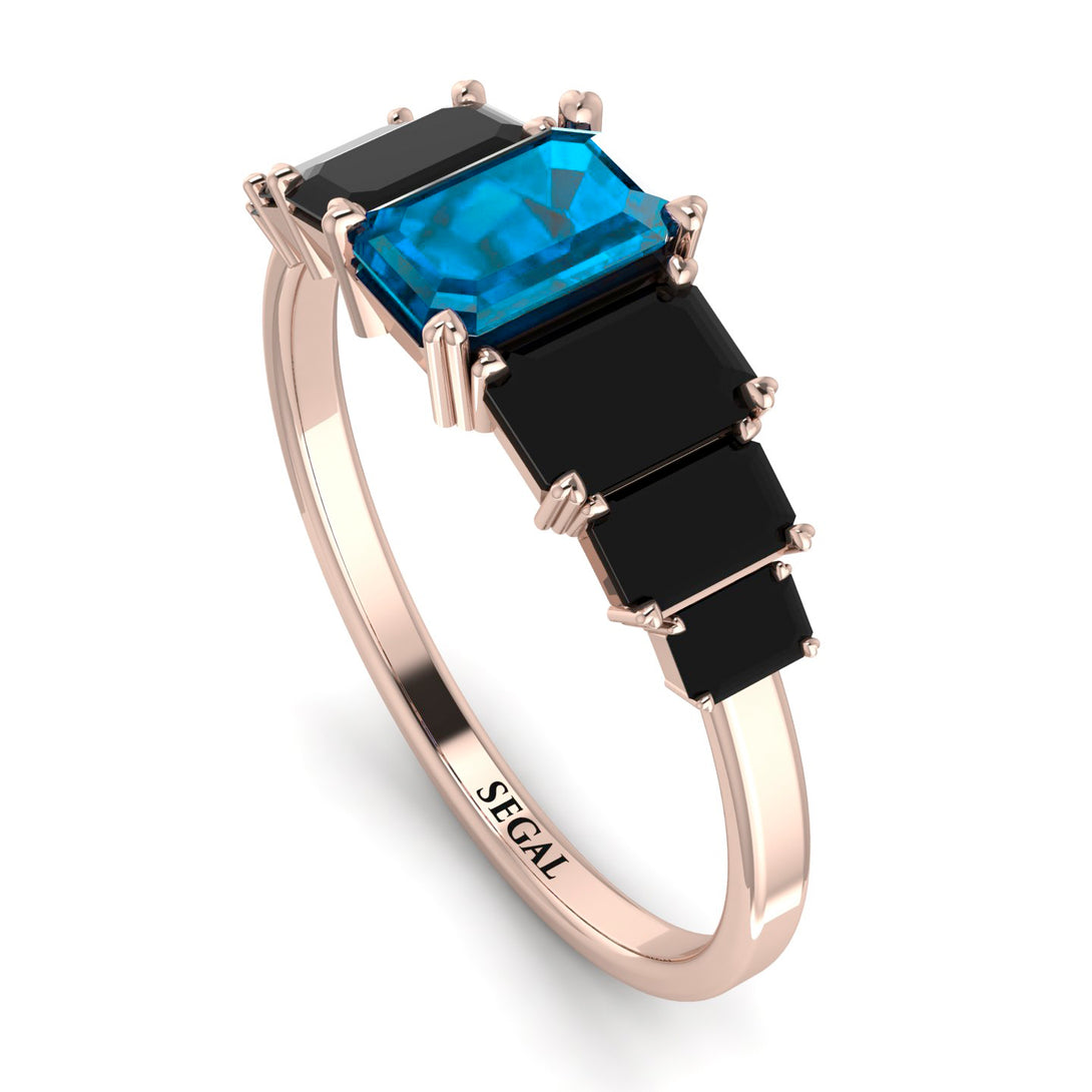 Emerald Cut Blue Topaz Geometrical Ring - Briella No. 508