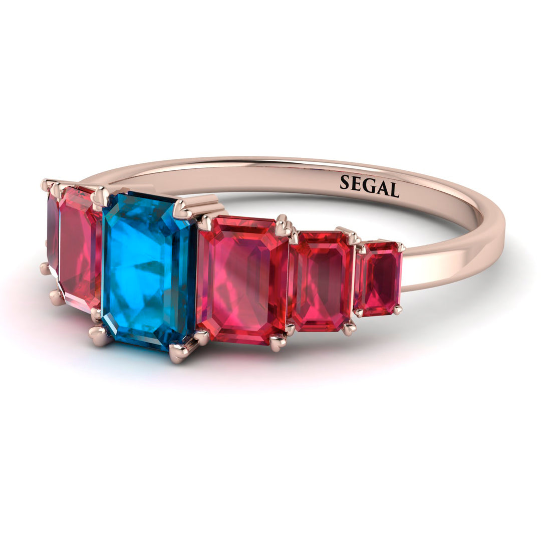 Emerald Cut Blue Topaz Geometrical Ring - Briella No. 511