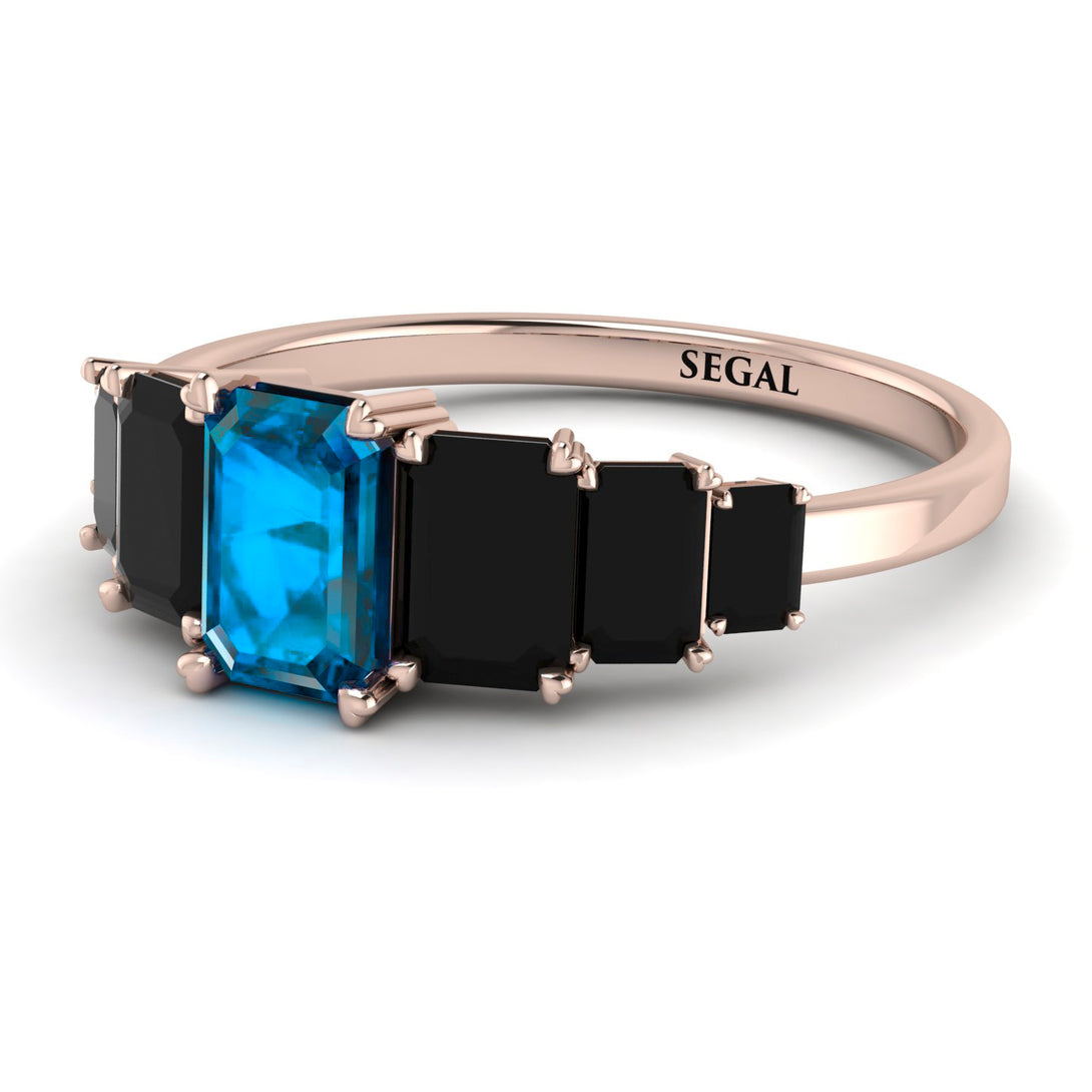 Emerald Cut Blue Topaz Geometrical Ring - Briella No. 508