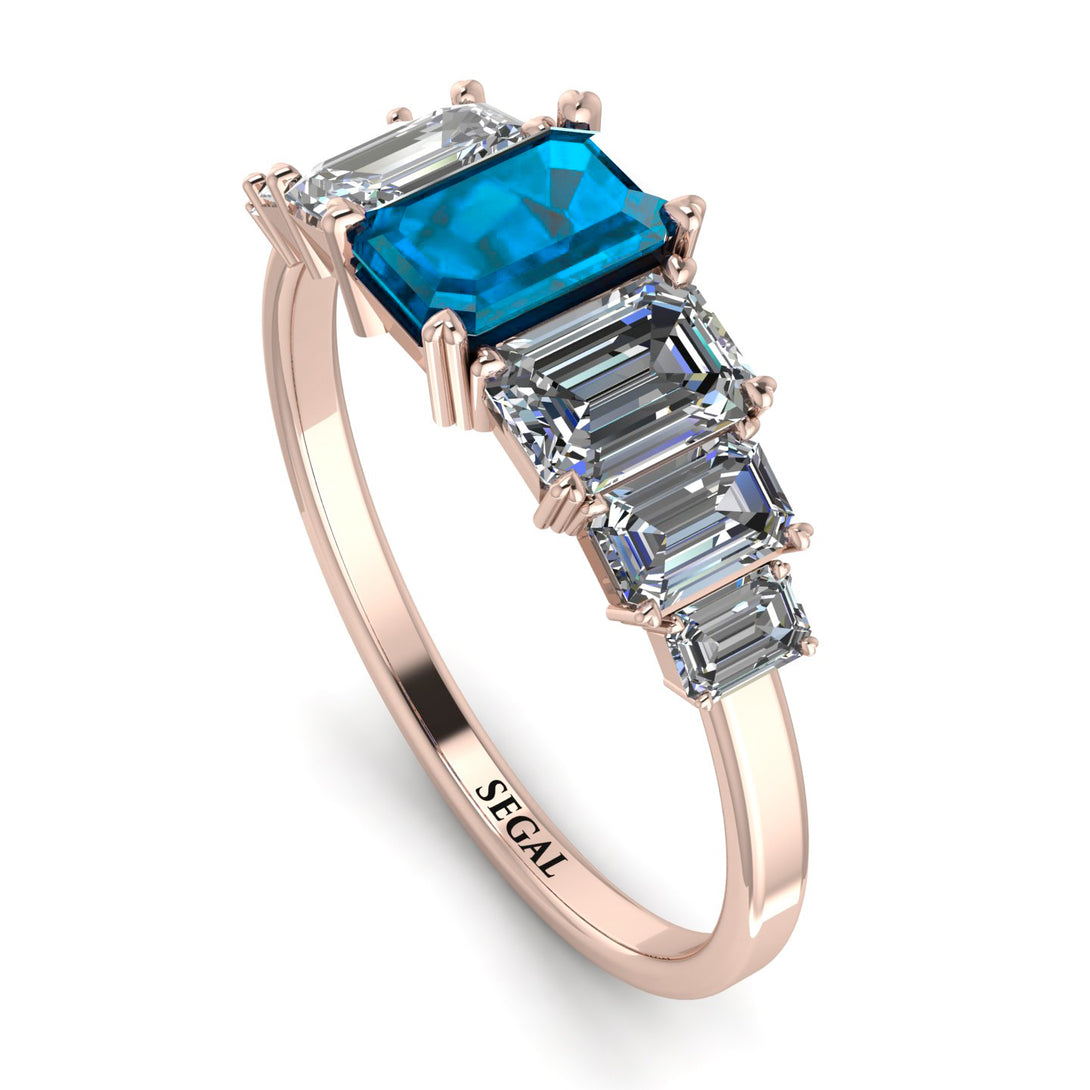 Emerald Cut Blue Topaz Geometrical Ring - Briella No. 502