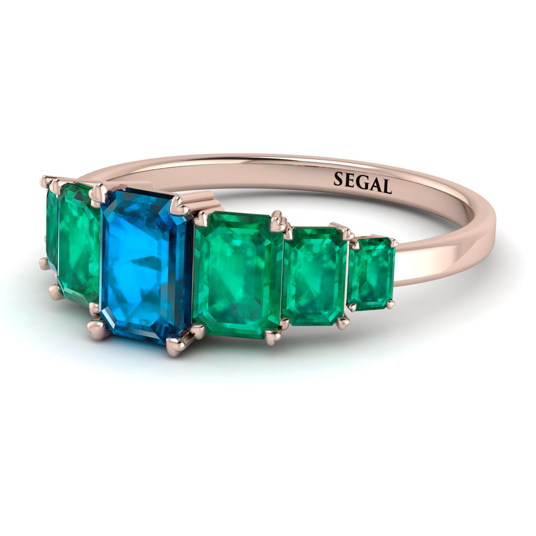 Emerald Cut Blue Topaz Geometrical Ring - Briella No. 505