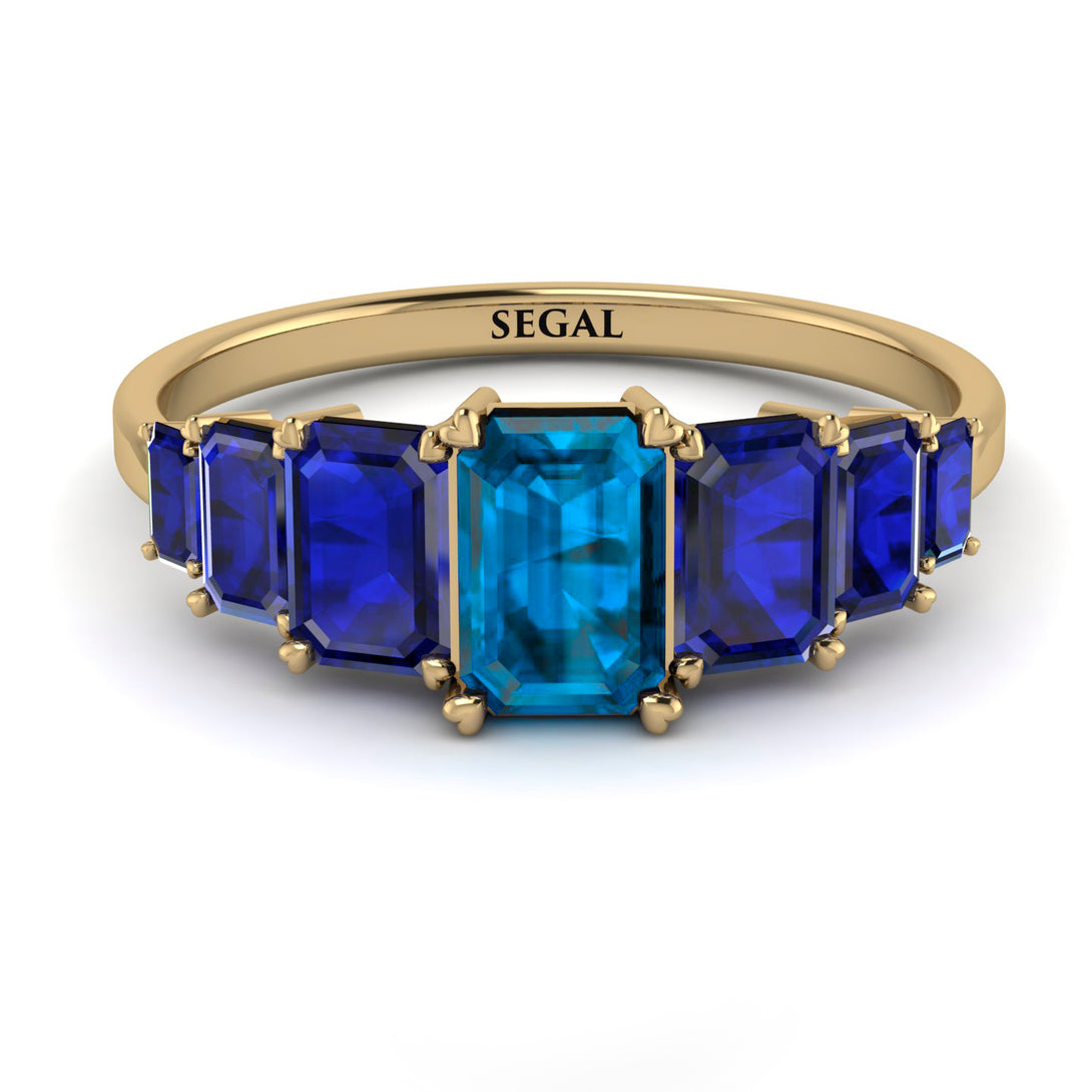 Emerald Cut Blue Topaz Geometrical Ring - Briella No. 513