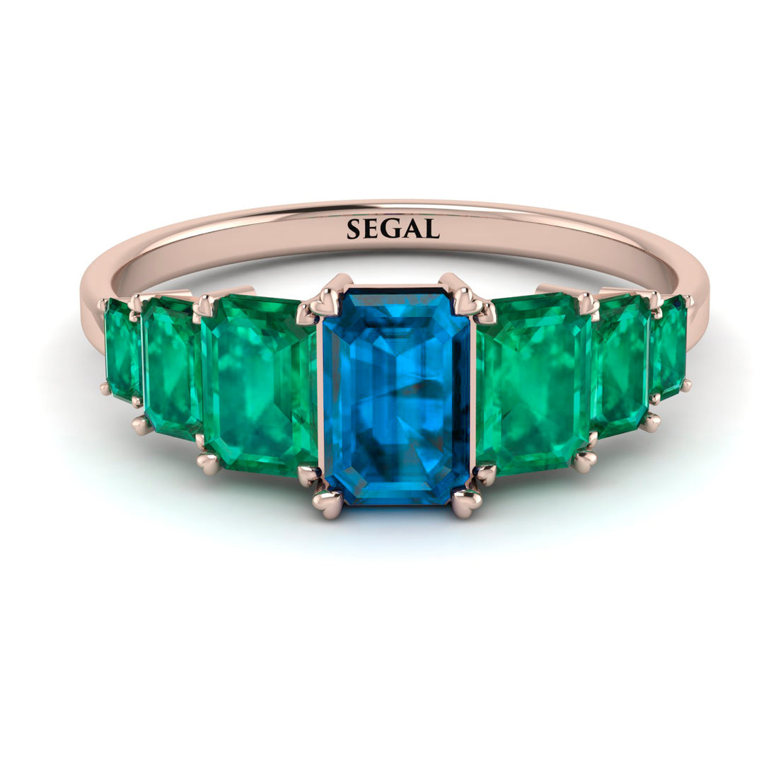 Emerald Cut Blue Topaz Geometrical Ring - Briella No. 505