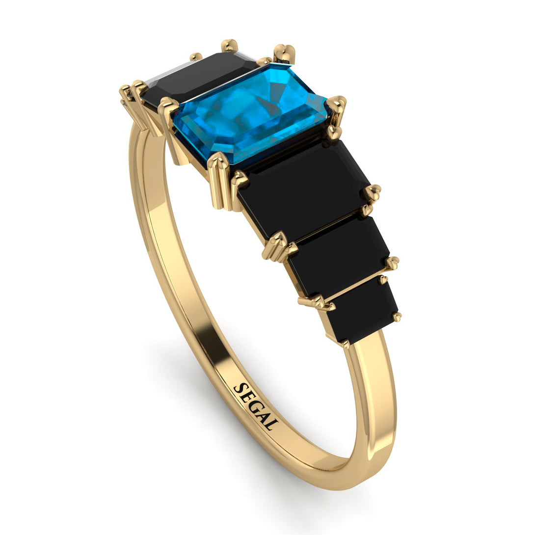 Emerald Cut Blue Topaz Geometrical Ring - Briella No. 507