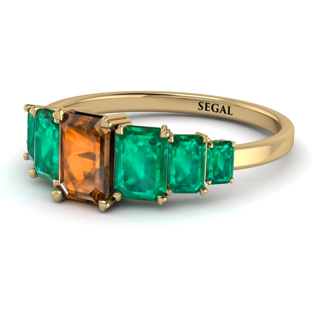 Emerald Cut Brown Diamond Geometrical Ring - Briella No. 1104
