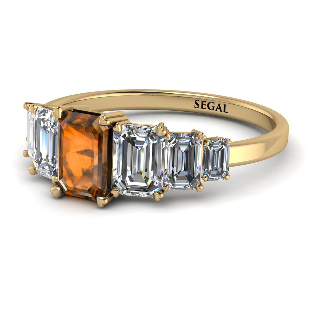Emerald Cut Brown Diamond Geometrical Ring - Briella No. 1101