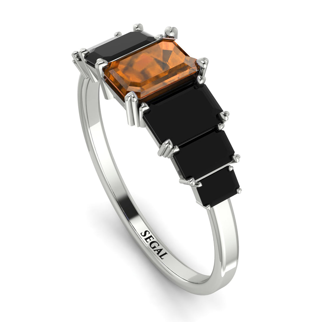 Emerald Cut Brown Diamond Geometrical Ring - Briella No. 1109