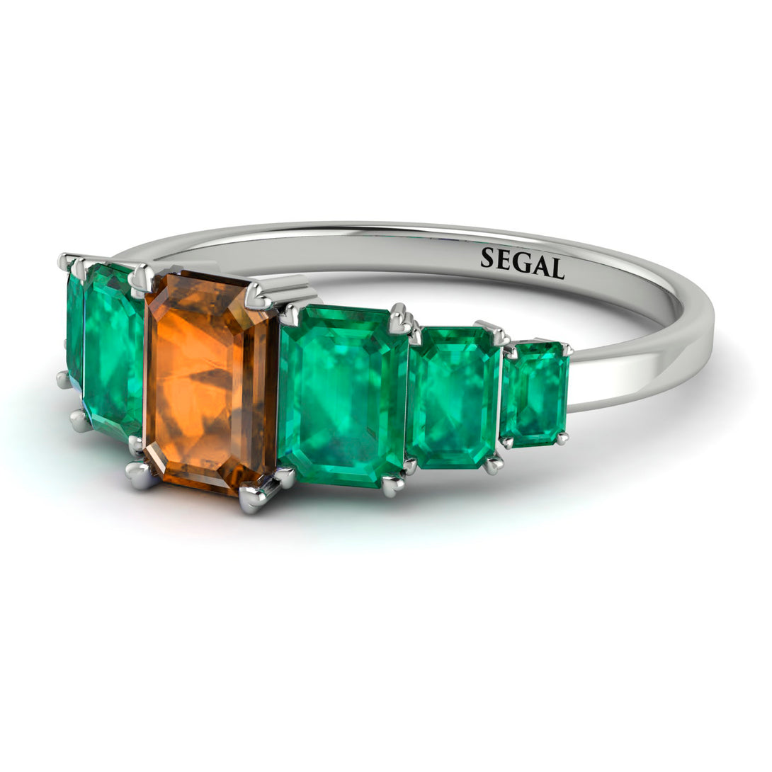 Emerald Cut Brown Diamond Geometrical Ring - Briella No. 1106