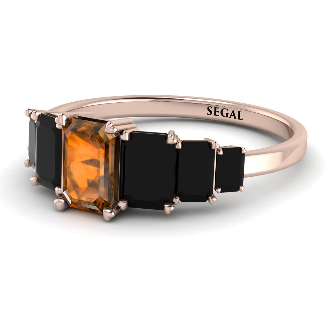 Emerald Cut Brown Diamond Geometrical Ring - Briella No. 1108