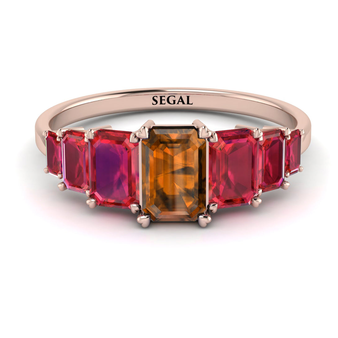 Emerald Cut Brown Diamond Geometrical Ring - Briella No. 1111