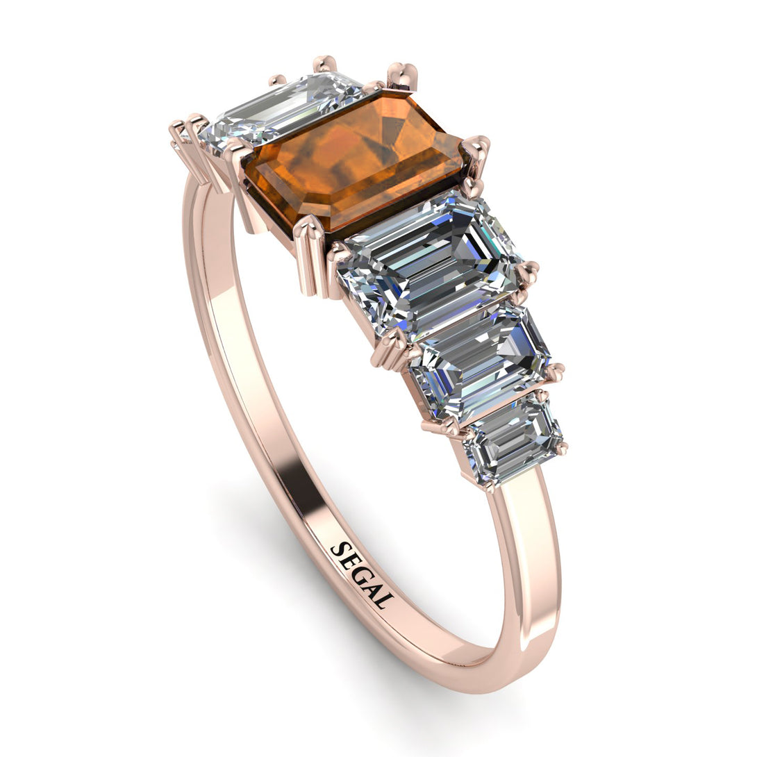 Emerald Cut Brown Diamond Geometrical Ring - Briella No. 1102