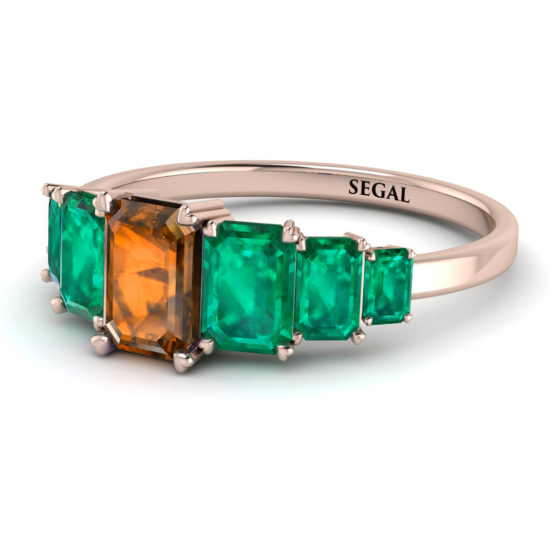 Emerald Cut Brown Diamond Geometrical Ring - Briella No. 1105