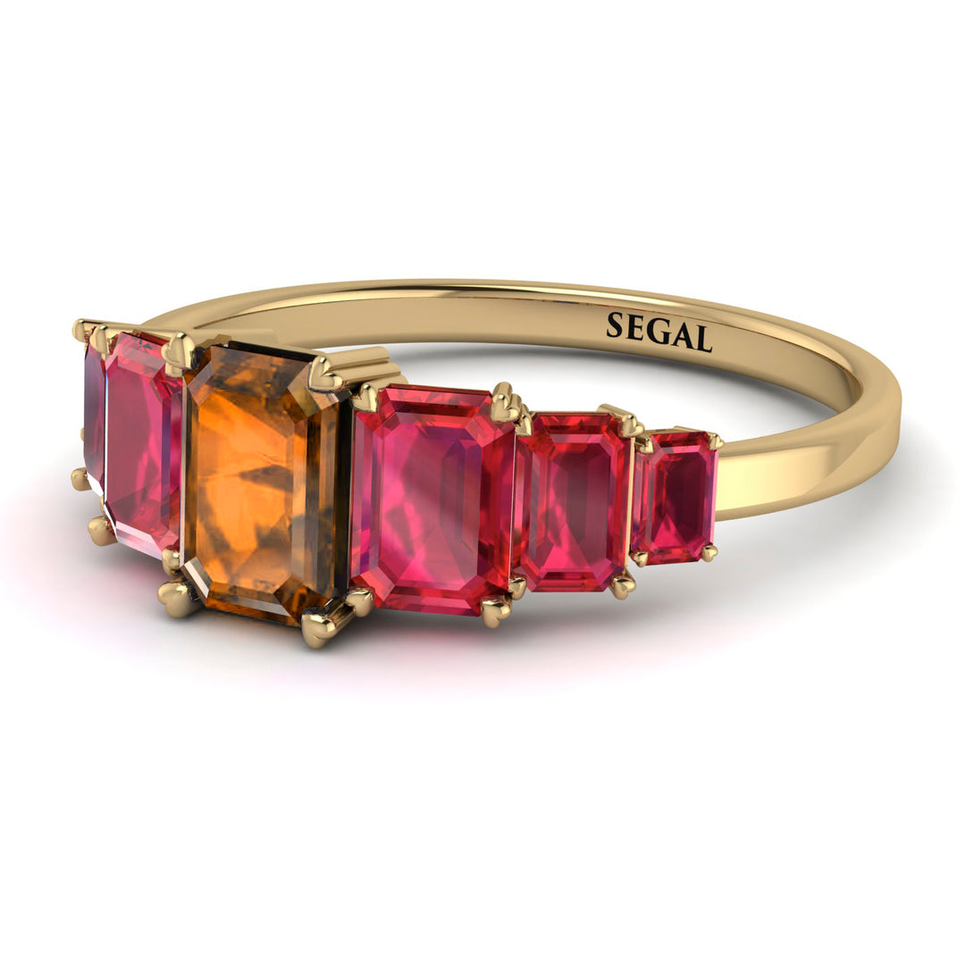 Emerald Cut Brown Diamond Geometrical Ring - Briella No. 1110
