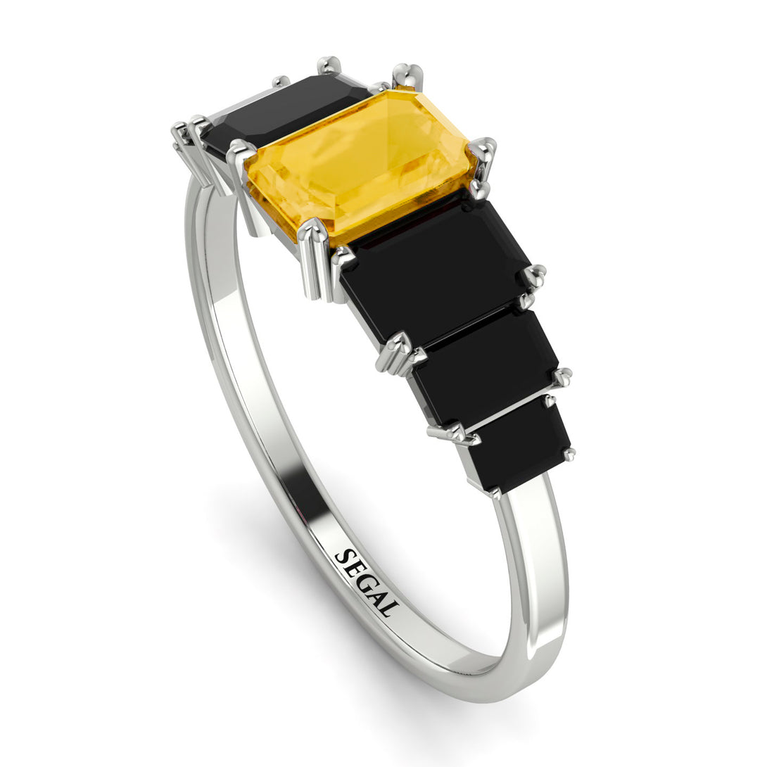 Emerald Cut Citrine Geometrical Ring - Briella No. 609