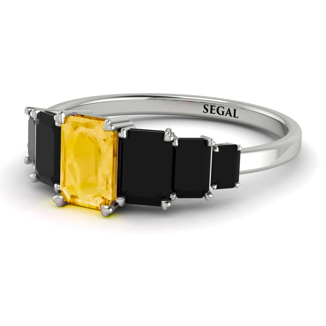 Emerald Cut Citrine Geometrical Ring - Briella No. 609