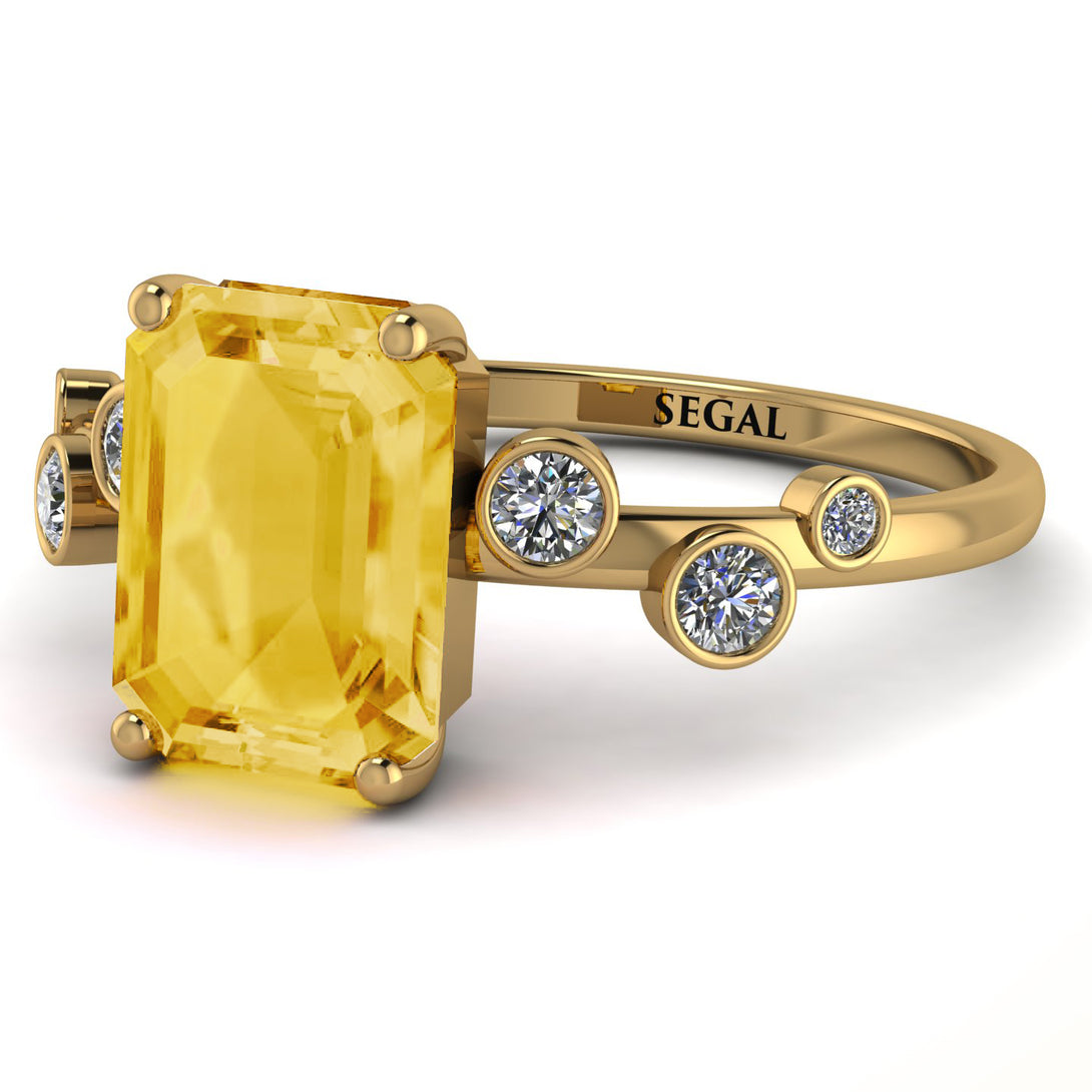 Emerald Cut Citrine Ring With Bezel - Alina No. 601