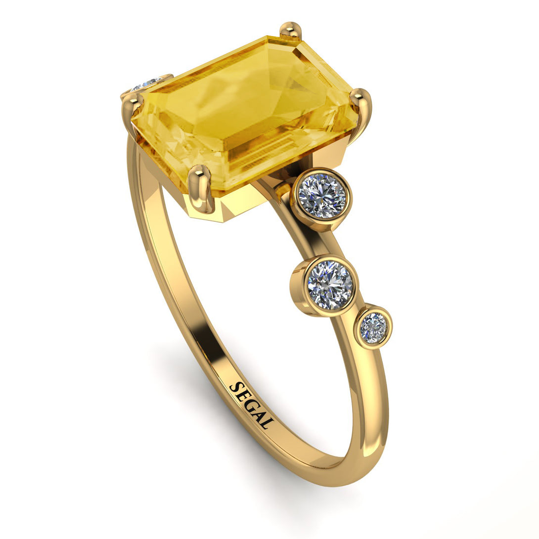 Emerald Cut Citrine Ring With Bezel - Alina No. 601