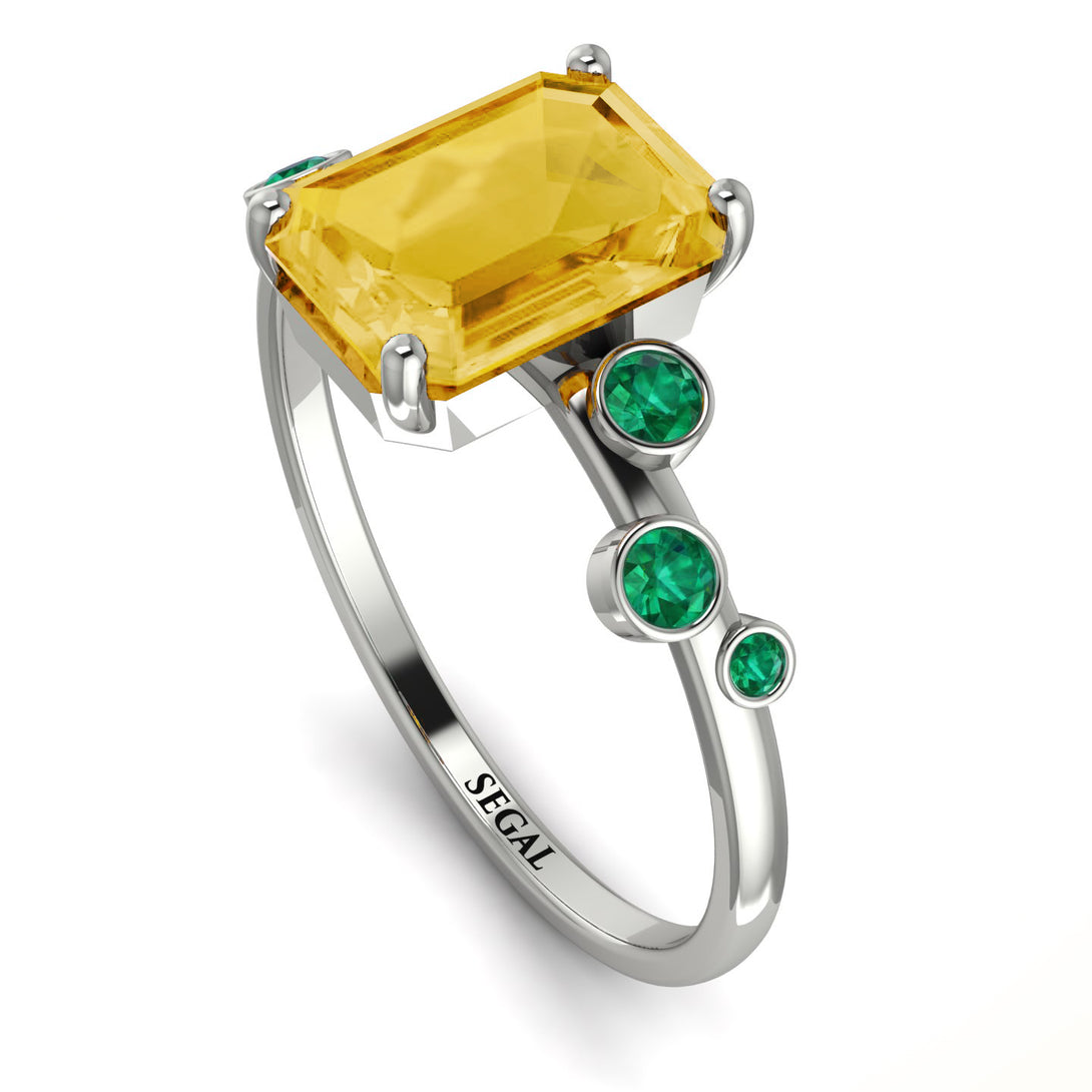 Emerald Cut Citrine Ring With Bezel - Alina No. 606
