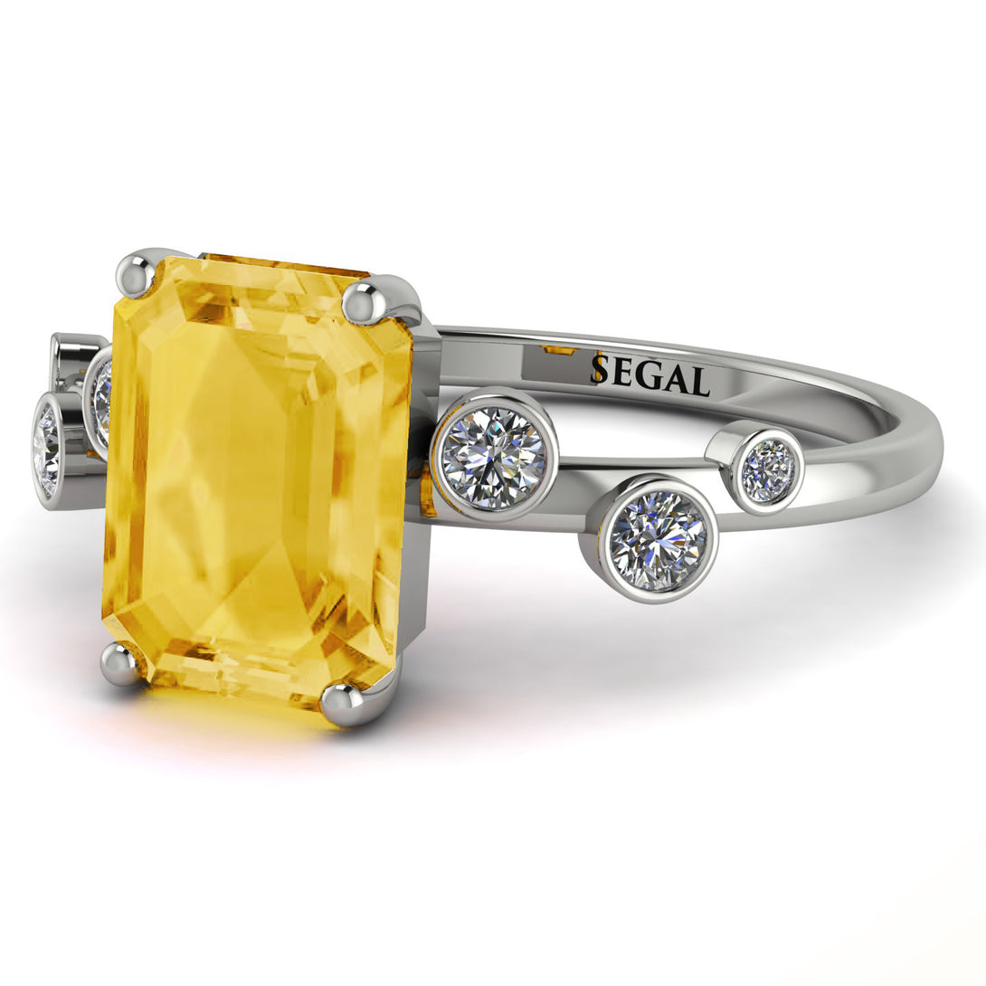 Emerald Cut Citrine Ring With Bezel - Alina No. 603