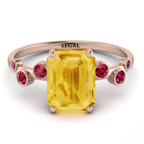 Emerald Cut Citrine Ring With Bezel - Alina No. 611 image 1