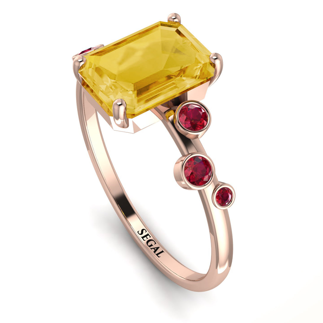 Emerald Cut Citrine Ring With Bezel - Alina No. 611