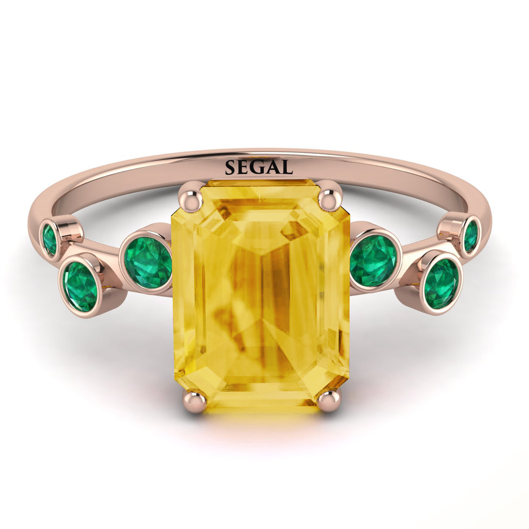 Emerald Cut Citrine Ring With Bezel - Alina No. 605